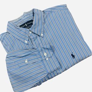 Ralph Lauren Men's Blue and White Striped Shirt